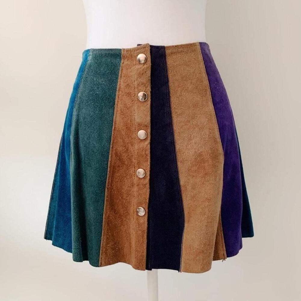 70s Ups and Downs Suede Colorblock Skirt